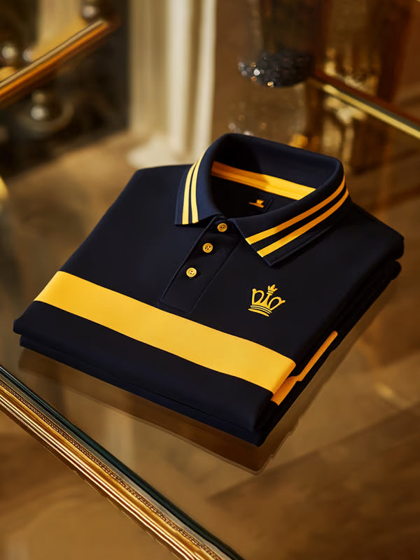 GLAMTSHIRT Men’s Business-Casual Logo Button Short-Sleeve Polo Shirt