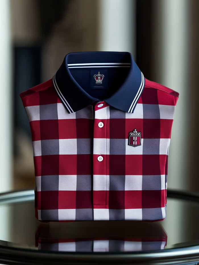 GLAMTSHIRT Men’s Retro Business Logo-Print Long-Sleeve Polo Shirt – Style 2