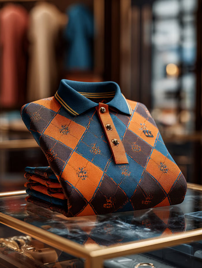 GLAMTSHIRT Men’s Halloween-Check Short Sleeve Polo – Casual Business Style