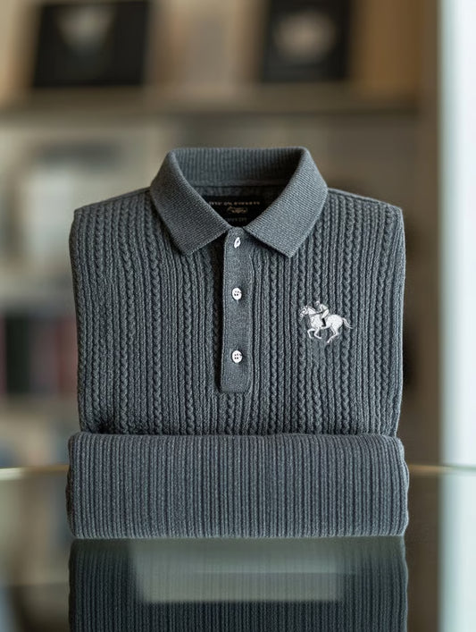 GLAMTSHIRT Men’s Business Logo-Print Long-Sleeve Polo Shirt – Style Edition 2