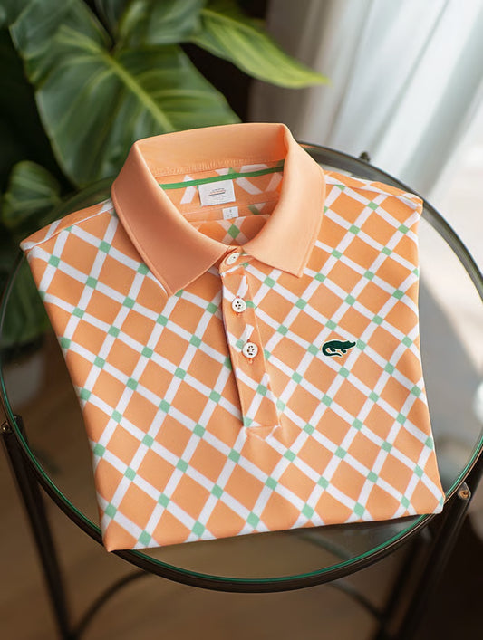 GLAMTSHIRT Men’s Business Casual Embroidered Crocodile Button Short-Sleeve Polo Shirt