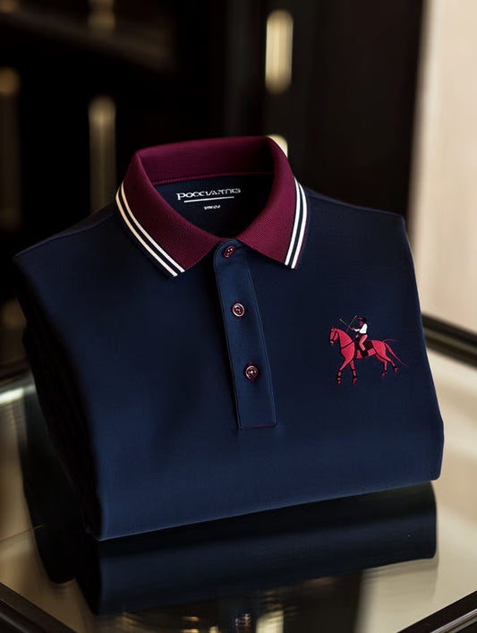 GLAMTSHIRT Men’s Retro Business Logo-Print Long-Sleeve Polo