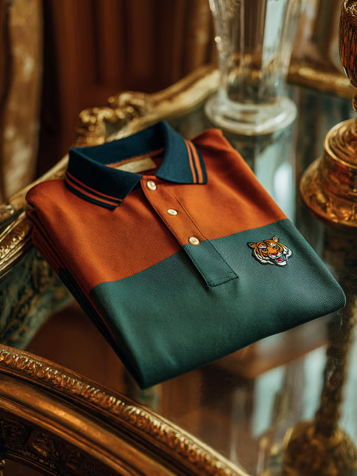 GLAMTSHIRT Men’s Classic Business Check Logo Button Short-Sleeve Polo Shirt