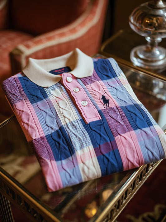 GLAMTSHIRT Men’s Classic Business Casual Short-Sleeve Cable-Texture Polo