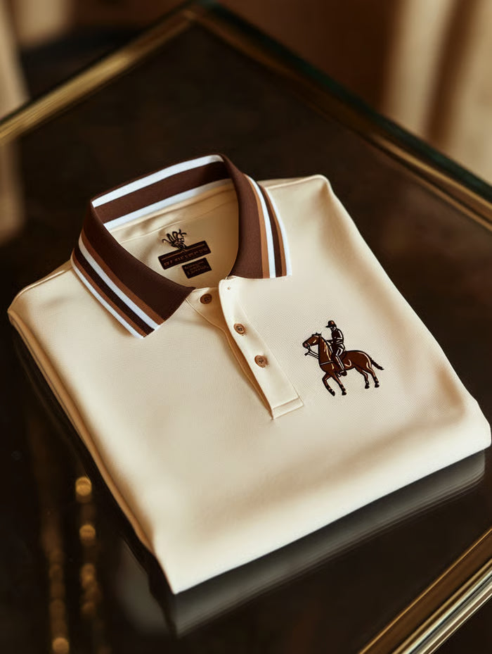 GLAMTSHIRT Men’s Retro Business Logo-Print Long-Sleeve Polo