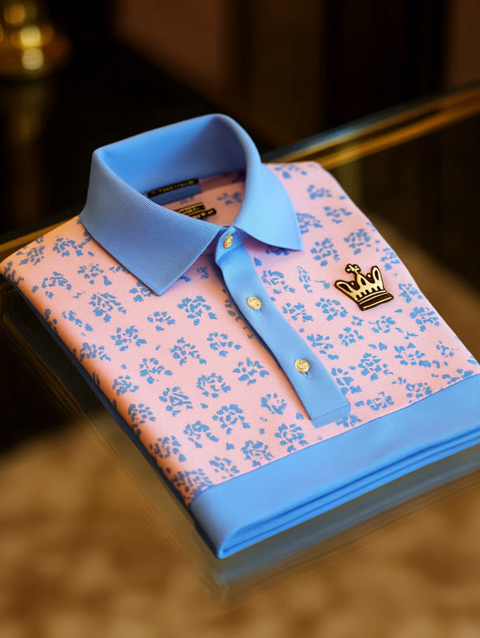 GLAMTSHIRT Men’s Business-Casual Crown-Button Short-Sleeve Polo Shirt