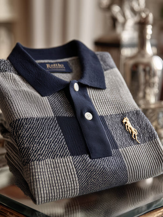 GLAMTSHIRT Men’s Check Business Casual Ribbed Knitting Polo – Short Sleeve